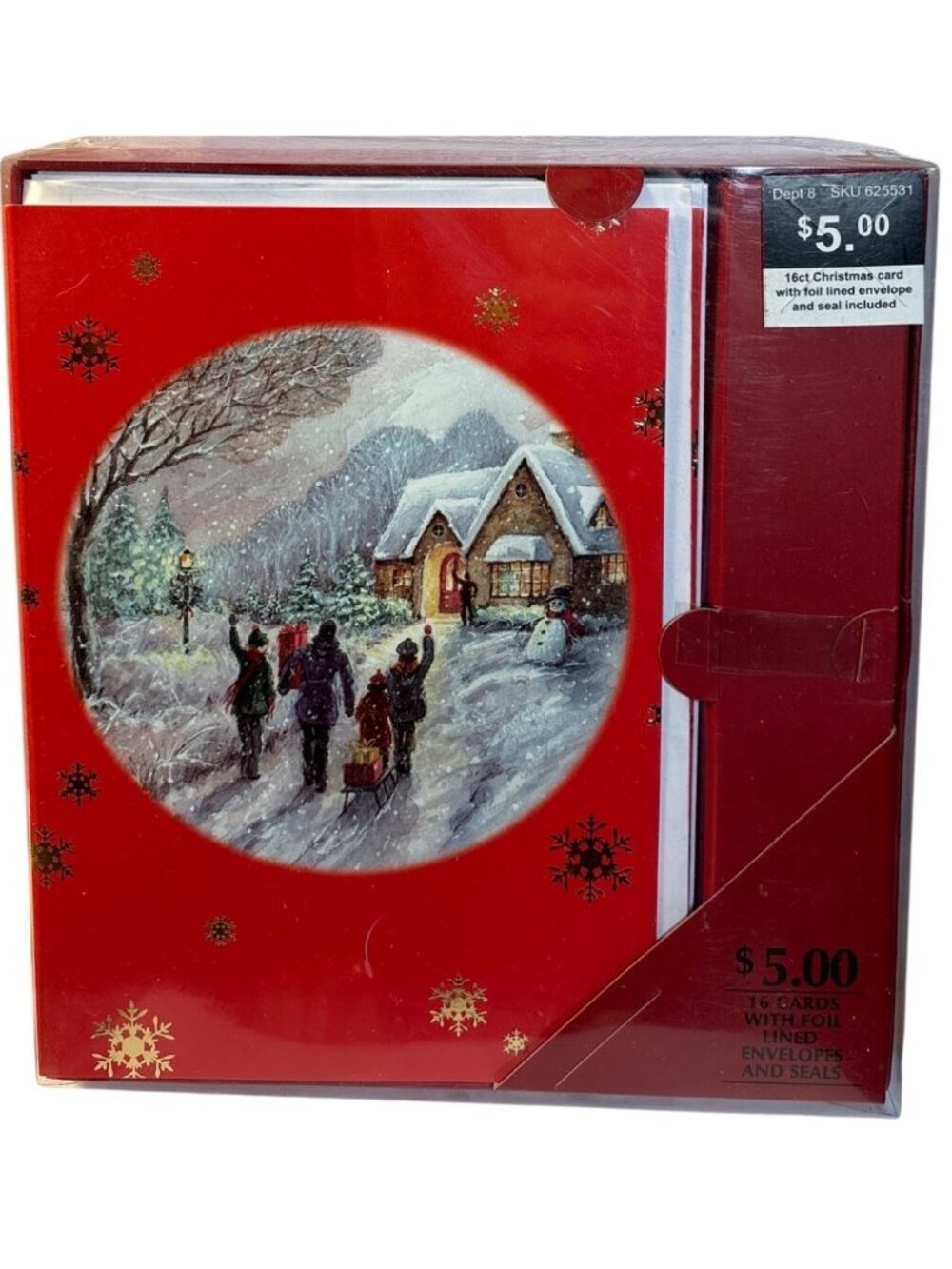 26 Christmas Cards & Seals W/ Envelopes Snowy Christmas Village Pinecone Design
